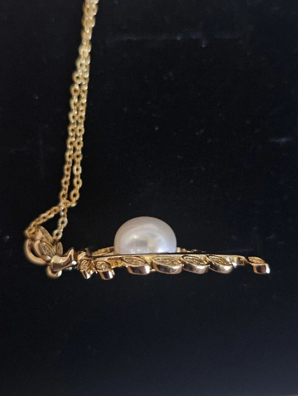 Freshwater Pearl Gold Plated Olive Leaf Pendant Necklace